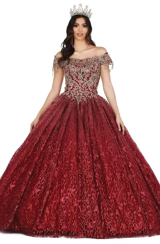 Affordable Formal Dress OptionsDancing Queen - 1444 Metallic Off Shoulder Glitter Ballgown