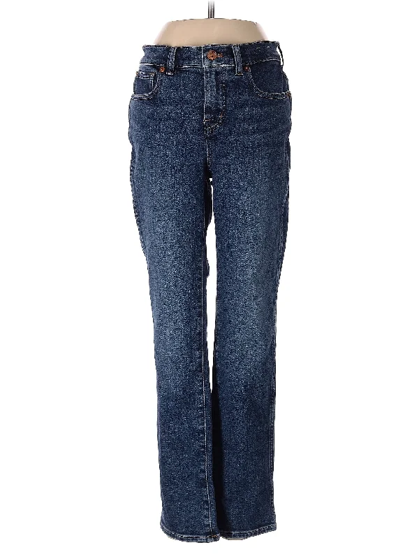 women's denim jeans with leather patchesHigh-Rise Straight-leg Jeans in Medium Wash