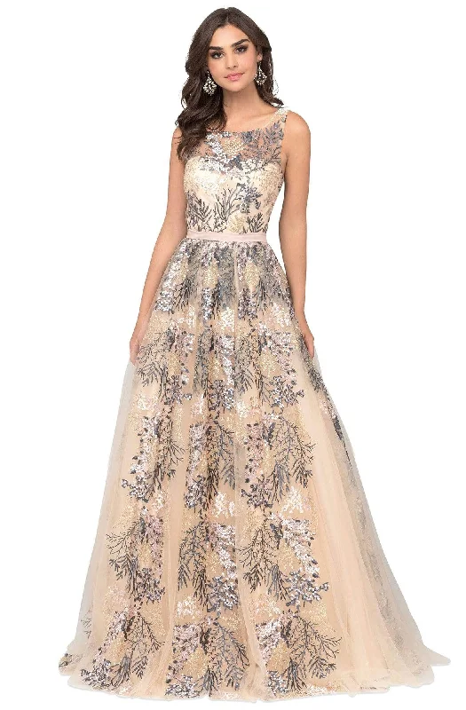 Formal Dress for QuinceañerasCecilia Couture - 1466 Embroidered Bateau Ballgown With Train