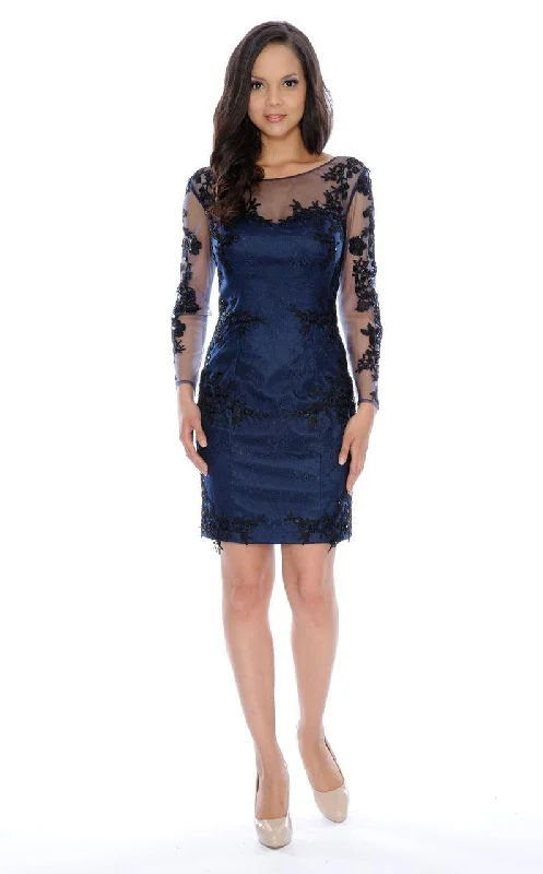 Flowery Long Sleeves Peplum DressDecode 1.8 Long Sleeve Illusion Bateau Neck Dress - 1 Pc Black Navy in Size 6 Available