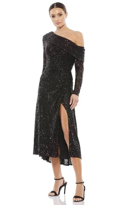 Fuzzy Long Sleeves Velvet DressIeena Duggal - 26551I Draped Long Sleeve Sequined Dress