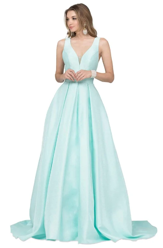 Formal Dress for Military BallsCecilia Couture - 1463 Plunging V-Neck Pleated A-Line Gown