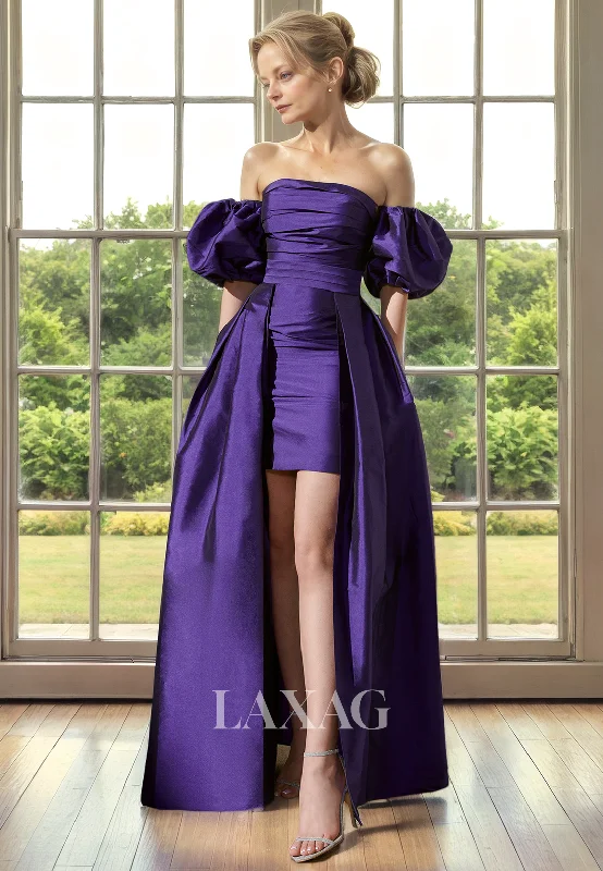 flowy wedding dressesA-Line Strapless Off Shoulder Sleek Satin Mother of the Bride Dress with Train