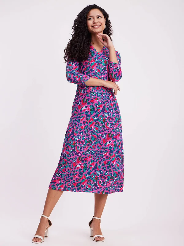 high-low midi dressesAnimal Print Midi Dress - Multicolour