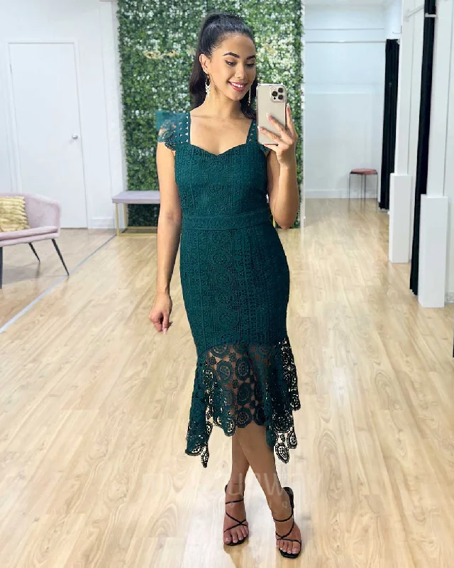 sequin midi dressesGiselle Lace Midi Dress - Emerald Green