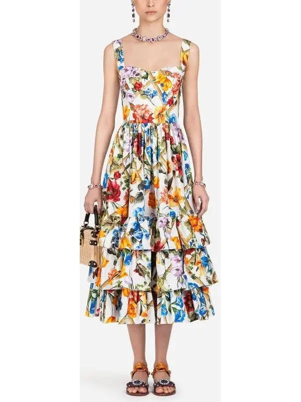 affordable midi dressesFloral-Print Tiered-Ruffle Midi Dress