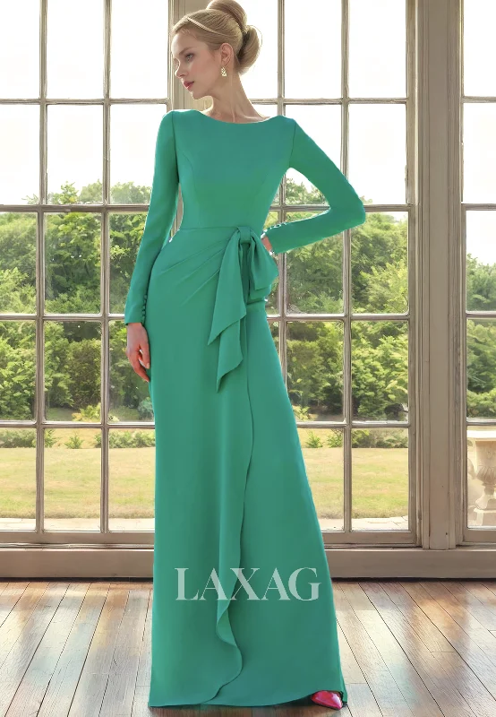 lightweight wedding dressesA-Line Round Long Sleeves Sleek Satin Elegant Mother of the Bride Dress