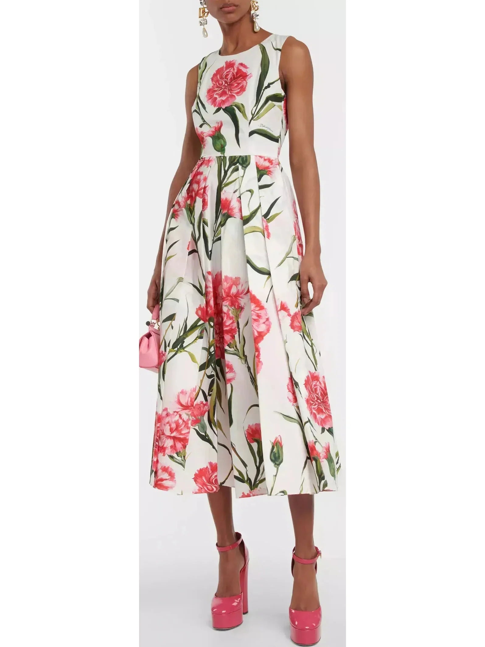 body-hugging midi dressesCarnation-Printed Midi Dress