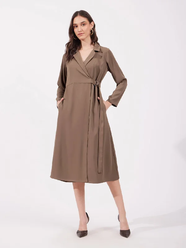 vintage midi dressesWrap Midi Dress - Brown