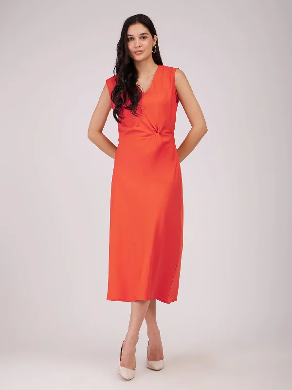 midi dresses for autumnSide Knot Midi Dress - Orange