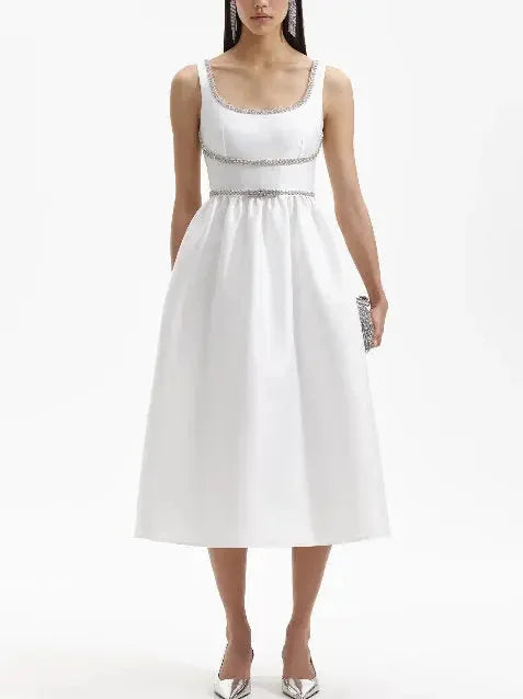 midi ballerina dressesCrystal-Embellished Bow-Detail White Midi Dress