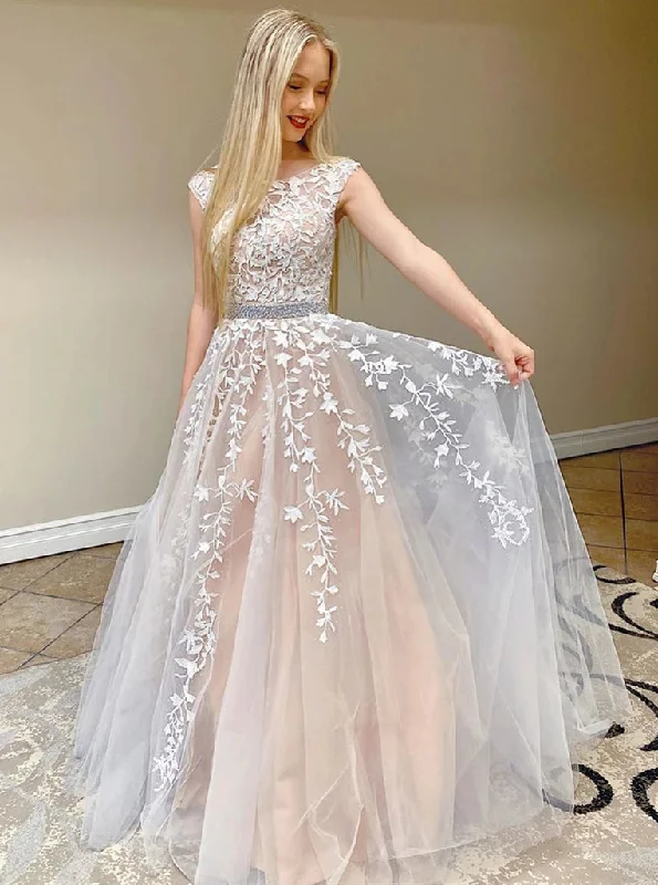 tulle wedding dressesLace Appliques Long Prom Dresses, Long Tulle Wedding Dresses PO396