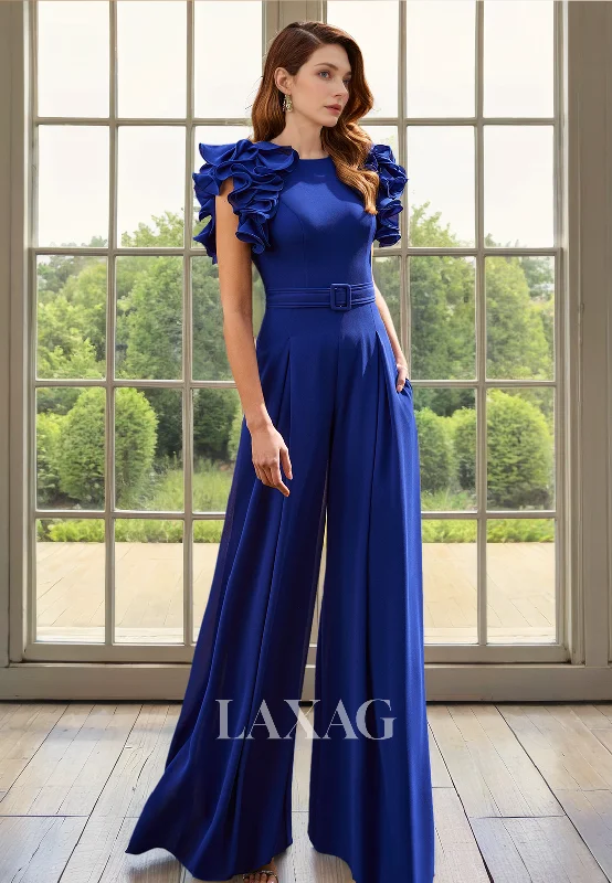 fairy tale wedding dressesRound Cap Sleeves Open Back PantSuit Elegant Mother Of the Bride Dress