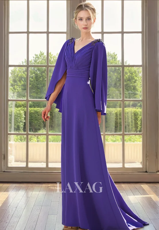 timeless wedding dressesA-Line V-Neck Sleeves Appliques Beaded Elegant Mother of the Bride Dress