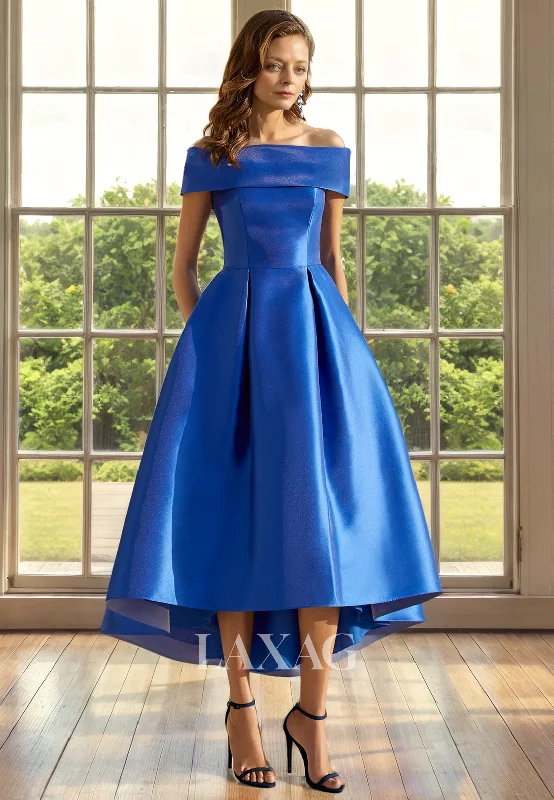 petite wedding dressesA-Line Off Shoulder Sleek Satin Elegant Ankle-Length Mother of the Bride Dress