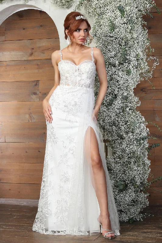 spaghetti strap wedding dressesLA Merchandise LA8018 Lace Applique Sleeveless Wedding Long Gown