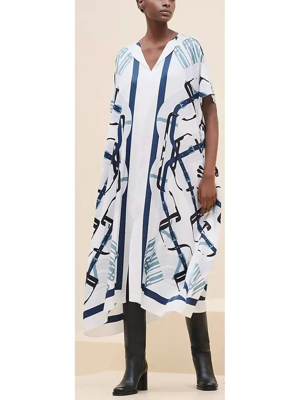 midi dresses in solid colorsBelt Printed Silk Midi Kaftan Dress