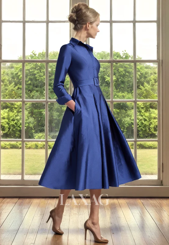 intricate wedding dressesA-Line V-Neck Quarter Sleeves Sleek Satin Ankle-Length Mother of the Bride Dress