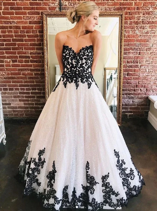 wedding dress shoppingSweetheart Black Lace Appliques Tulle Long Prom Wedding Dresses PO126