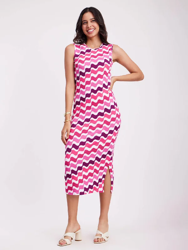 midi fit-and-flare dressesWave Print Midi Dress - Multicolour