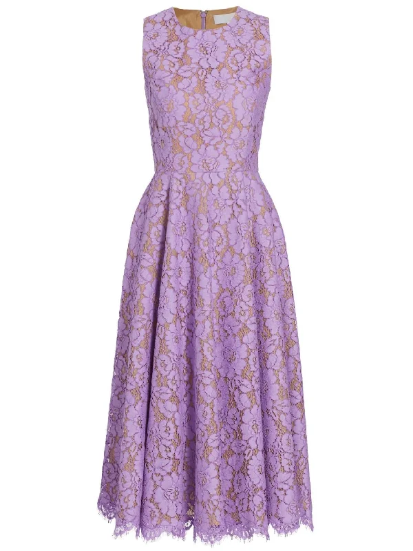 lightweight midi dressesA-Line Sleeveless Floral Lace Midi Dress in Purple