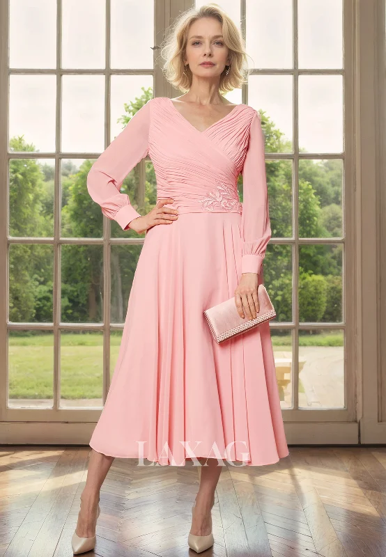 trendy wedding dressesA-Line V-Neck Long Sleeves Appliques Chiffon Mother of the Bride Dress