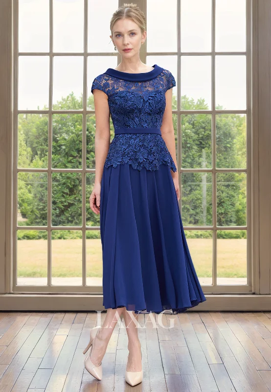 mother-of-the-bride wedding dressesA-Line Round Cap Sleeves Lace Appliques  Elegant Mother of the Bride Dress