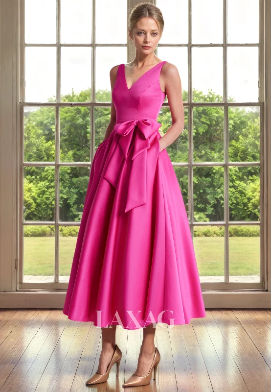 custom wedding dressesA-Line V-Neck Sleek Satin Elegant Ankle-Length Mother of the Bride Dress