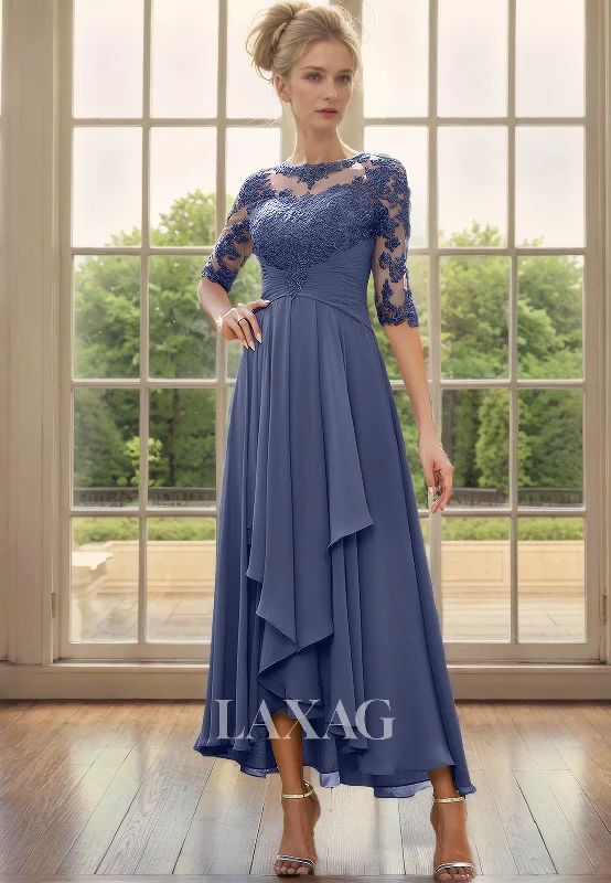 simple wedding dressesBateau Half Sleeves Lace Appliques Chiffon Mother of the Bride Dress