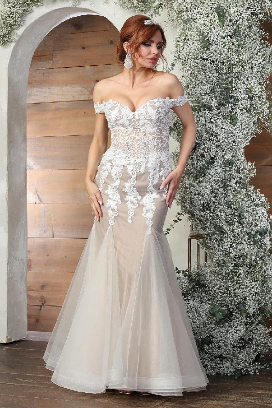 halter neck wedding dressesLA Merchandise LA8086 Lace Detailed Corset Long Wedding Gown