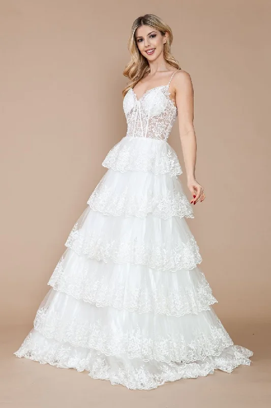 flowy wedding dressesLA Merchandise LAY9402B Spaghetti Strap Off White Corset Wedding Dress