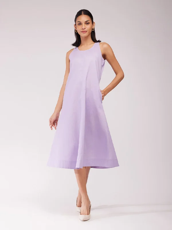 waist-cinching midi dressesCotton A-line Midi Dress - Lilac