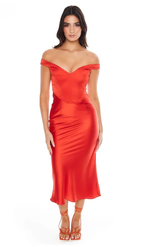 stylish midi dressesRed Bardot Corset Midi Slip Dress