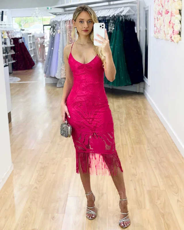 long midi dressesKhaleesi Lace Midi Dress - Hot Pink