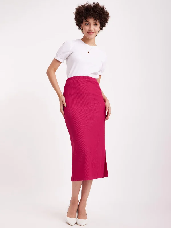 maxi midi dressesRib Knit Midi Skirt - Fuchsia