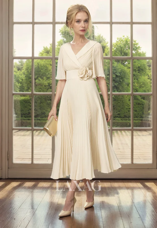 princess wedding dressesA-Line V-Neck Half Sleeves Chiffon Elegant Mother of the Bride Dress