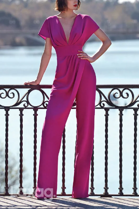 mother-of-the-groom wedding dresses23100 - V-Neck Cap Sleeves PantSuit Floor-Length Sleek Satin Mother Of the Bride Dress