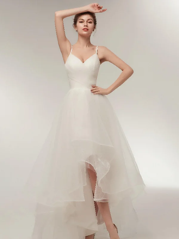 beaded wedding dressesSpaghetti Strap Elegant Ivory Pleats Princess Tulle Wedding Dresses AS22633