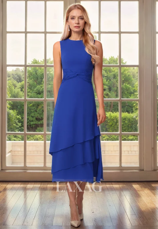 church wedding dressesTwo-Piece Suit Round Tiered Chiffon Tea-Length Mother Of the Bride Dress