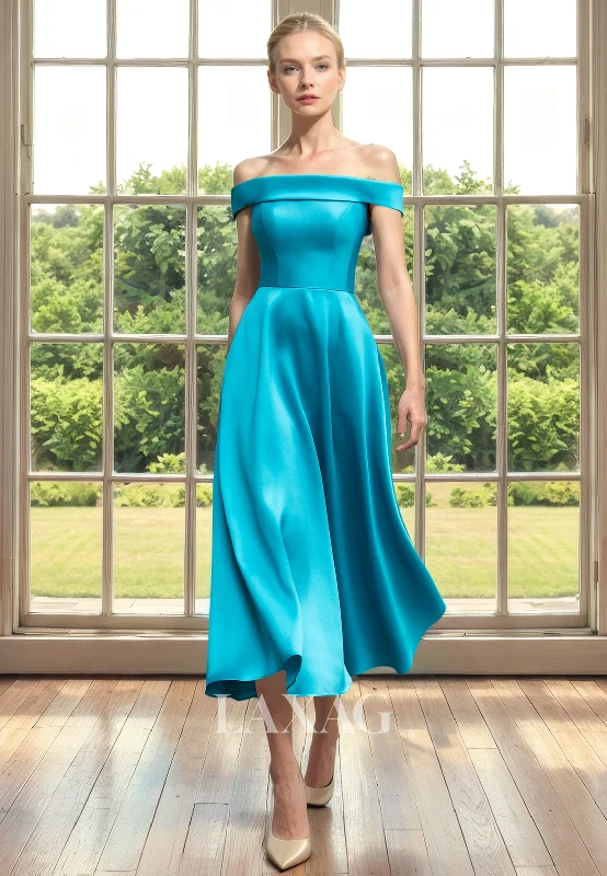 sleeveless wedding dressesA-Line Off Shoulder Sleek Satin Elegant Mother of the Bride Dress