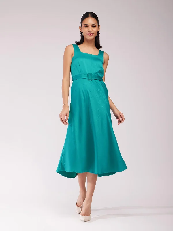 cotton midi dressesSatin Midi Dress - Teal