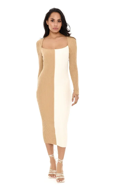 stretch midi dressesColourblock Rib Midi Dress