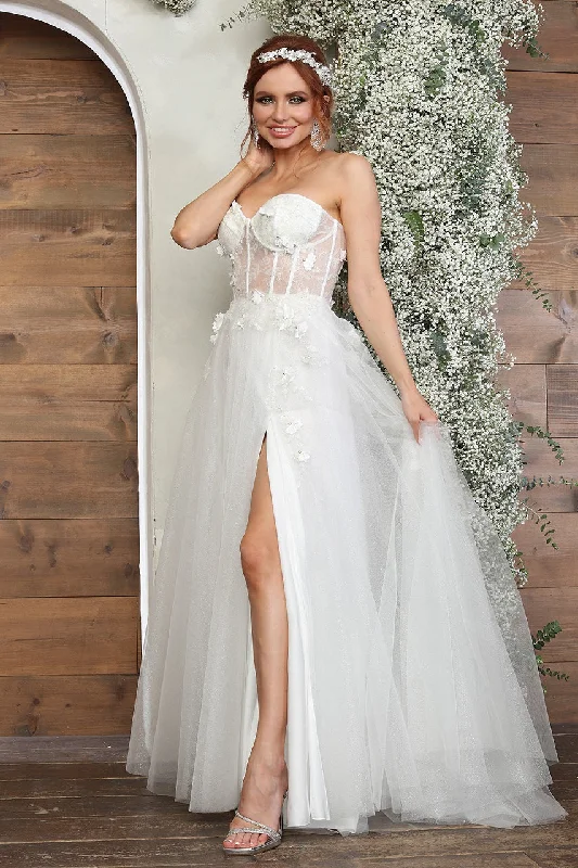 long sleeve wedding dressesLA Merchandise LA2059B Bustier Embellished A-Line Ivory Wedding Dress