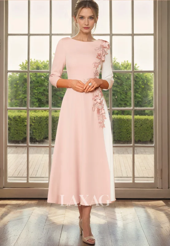 ready-to-wear wedding dressesA-Line Round Quarter Sleeves Appliques Pearls Mother of the Bride Dress