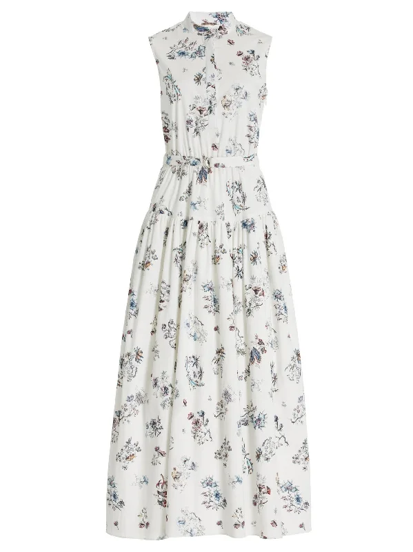 midi dresses made of silkBelted Floral-Print Cotton Sleeveless Midi Shirt Dress