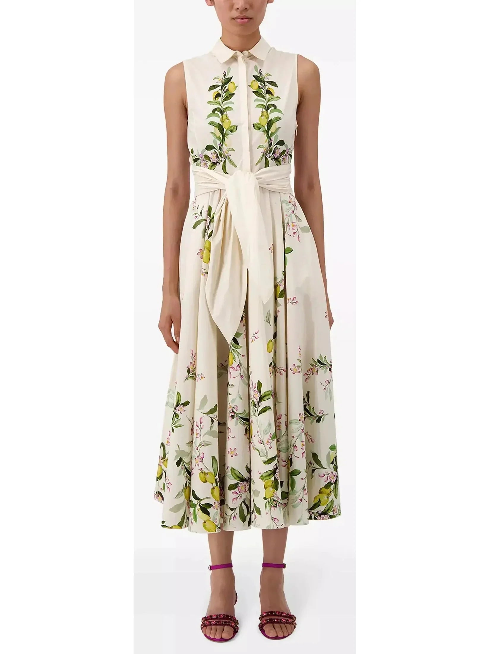 midi dresses with buttonsBelted Floral-Print Sleeveless Midi Dress