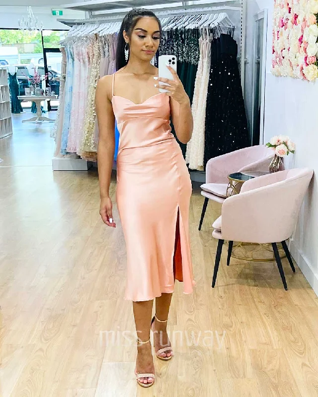 tie-waist midi dressesSandrine Satin Midi Dress - Blush