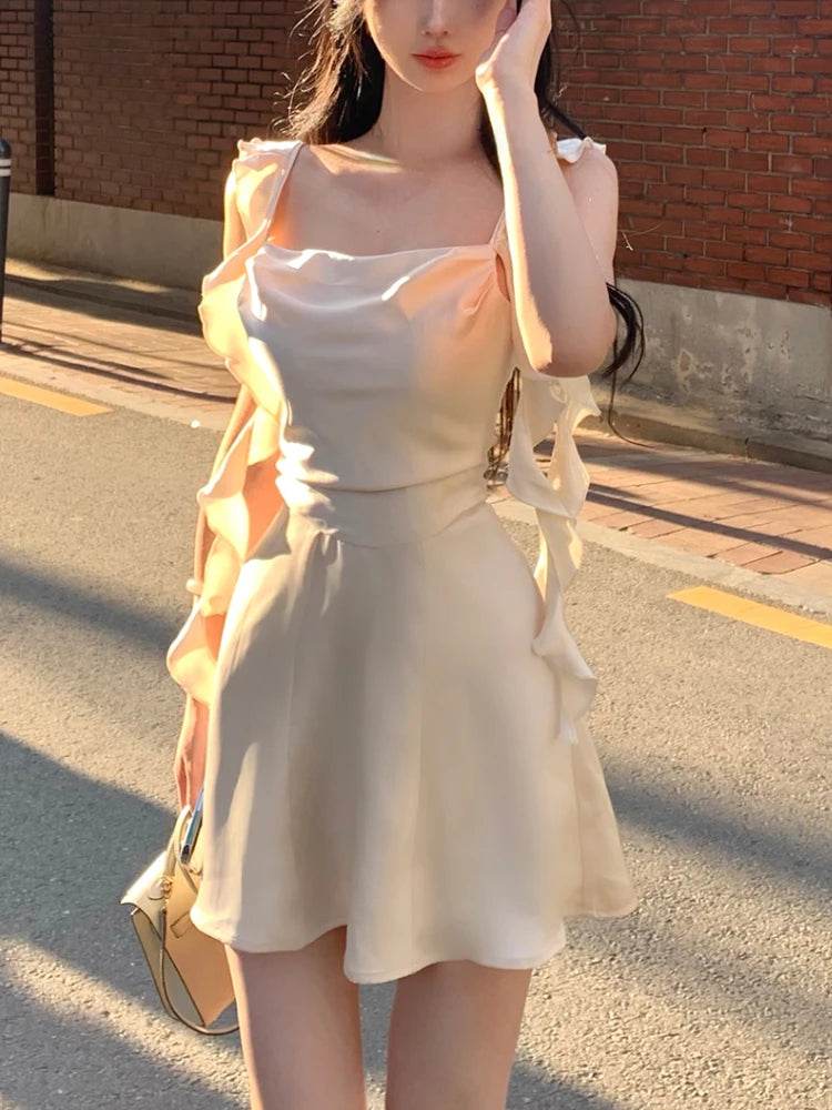 midi dresses with pocketsDressBetty - 2024 Korean Spaghetti Strap Vintage Fairy Sweet Midi Dress