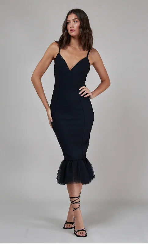 midi dresses with keyhole backsBlack Bandage Fishtail Midi Dress