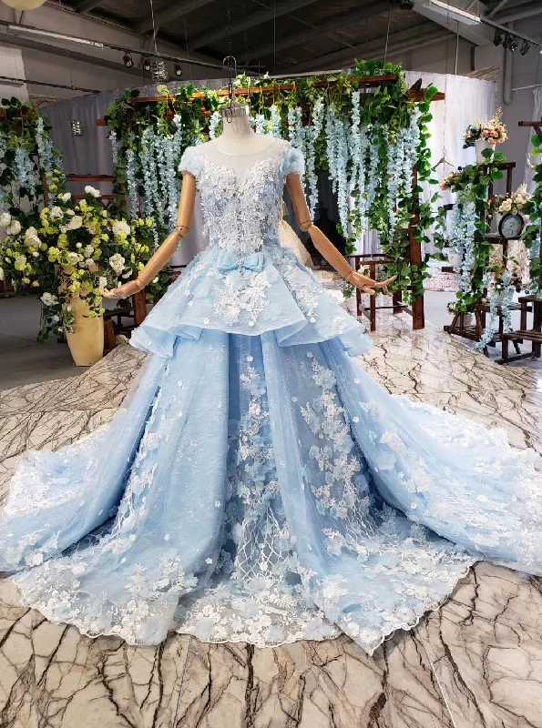 wedding dress fittingSky Blue Quinceanera Dresses Ball Gown Vintage Wedding Dress With Appliques Beading PO030